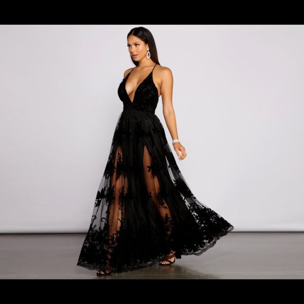 MORGAN FORMAL FLOCKED VELVET DRESS
